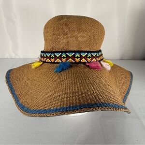 UPF SPF , Sun Protection Brand SUN HAT Chic Brown Woven Hat with Multicolor